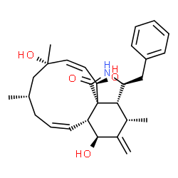 ChemSpider 2D Image | (3S,3aR,4S,6S,6aR,7Z,10S,12S,13Z,15R,15aR)-3-Benzyl-6,12,15-trihydroxy-4,10,12-trimethyl-5-methylene-2,3,3a,4,5,6,6a,9,10,11,12,15-dodecahydro-1H-cycloundeca[d]isoindol-1-one | C28H37NO4