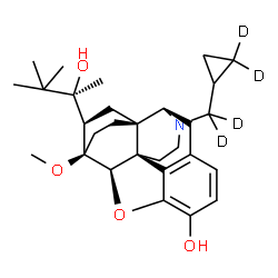ChemSpider 2D Image | (5beta,6beta,14beta,18R)-17-[(2,2-~2~H_2_)Cyclopropyl(~2~H_2_)methyl]-18-[(2S)-2-hydroxy-3,3-dimethyl-2-butanyl]-6-methoxy-18,19-dihydro-4,5-epoxy-6,14-ethenomorphinan-3-ol | C29H37D4NO4