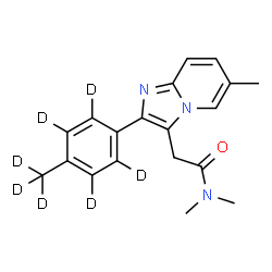 ChemSpider 2D Image | N,N-Dimethyl-2-{6-methyl-2-[4-(~2~H_3_)methyl(~2~H_4_)phenyl]imidazo[1,2-a]pyridin-3-yl}acetamide | C19H14D7N3O