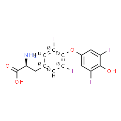 ChemSpider 2D Image | O-(4-Hydroxy-3,5-diiodophenyl)-3,5-diiodo-L-(1,2,3,4,5,6-~13~C_6_)tyrosine | C913C6H11I4NO4