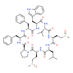 ChemSpider 2D Image | (3S,6S,9S,12S,15S,18S,21S,26aS)-3,6-Dibenzyl-9-(1H-indol-3-ylmethyl)-18-isobutyl-12-isopropyl-15,21-bis[2-(methylsulfinyl)ethyl]octadecahydropyrrolo[1,2-a][1,4,7,10,13,16,19,22]octaazacyclotetracosine
-1,4,7,10,13,16,19,22-octone | C55H73N9O10S2