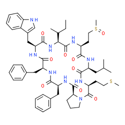 ChemSpider 2D Image | (3S,6S,9S,12S,15S,18S,21S,26aS)-3,6-Dibenzyl-12-[(2S)-2-butanyl]-9-(1H-indol-3-ylmethyl)-18-isobutyl-21-[2-(methylsulfanyl)ethyl]-15-[2-(methylsulfinyl)ethyl]octadecahydropyrrolo[1,2-a][1,4,7,10,13,16
,19,22]octaazacyclotetracosine-1,4,7,10,13,16,19,22-octone | C56H75N9O9S2