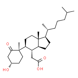 ChemSpider 2D Image | {(1R,3aS,4S,5S,7aR)-5-[(1R,4S)-4-Hydroxy-1-methyl-2-oxocyclohexyl]-7a-methyl-1-[(2R)-6-methyl-2-heptanyl]octahydro-1H-inden-4-yl}acetic acid | C27H46O4