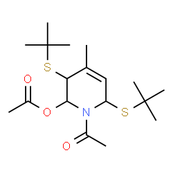 ChemSpider 2D Image | 2-Pyridinol, 1-acetyl-3,6-bis(tert-butylthio)-1,2,3,6-tetrahydro-4-methyl-, acetate (ester) | C18H31NO3S2