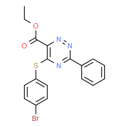 ChemSpider 2D Image | Ethyl 5-[(4-bromophenyl)sulfanyl]-3-phenyl-1,2,4-triazine-6-carboxylate | C18H14BrN3O2S