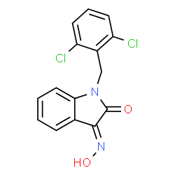 ChemSpider 2D Image | (3E)-1-(2,6-Dichlorobenzyl)-3-(hydroxyimino)-1,3-dihydro-2H-indol-2-one | C15H10Cl2N2O2