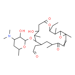 ChemSpider 2D Image | 3-Ethyl-7-hydroxy-2,8,12,16-tetramethyl-5,13-dioxo-10-(2-oxoethyl)-4,17-dioxabicyclo[14.1.0]heptadec-14-en-9-yl 3,4,6-trideoxy-3-(dimethylamino)hexopyranoside | C31H51NO9
