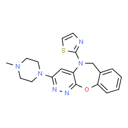 ChemSpider 2D Image | 3-(4-Methyl-1-piperazinyl)-5-(1,3-thiazol-2-yl)-5,6-dihydropyridazino[3,4-b][1,4]benzoxazepine | C19H20N6OS