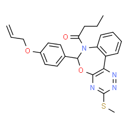 ChemSpider 2D Image | 1-{6-[4-(Allyloxy)phenyl]-3-(methylsulfanyl)[1,2,4]triazino[5,6-d][3,1]benzoxazepin-7(6H)-yl}-1-butanone | C24H24N4O3S