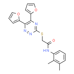 ChemSpider 2D Image | 2-{[5,6-Di(2-furyl)-1,2,4-triazin-3-yl]sulfanyl}-N-(2,3-dimethylphenyl)acetamide | C21H18N4O3S