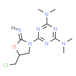 ChemSpider 2D Image | 6-[(2Z)-5-(Chloromethyl)-2-imino-1,3-oxazolidin-3-yl]-N,N,N',N'-tetramethyl-1,3,5-triazine-2,4-diamine | C11H18ClN7O