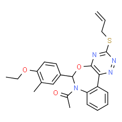 ChemSpider 2D Image | 1-[3-(Allylsulfanyl)-6-(4-ethoxy-3-methylphenyl)[1,2,4]triazino[5,6-d][3,1]benzoxazepin-7(6H)-yl]ethanone | C24H24N4O3S