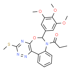 ChemSpider 2D Image | 1-[3-(Methylsulfanyl)-6-(3,4,5-trimethoxyphenyl)[1,2,4]triazino[5,6-d][3,1]benzoxazepin-7(6H)-yl]-1-propanone | C23H24N4O5S