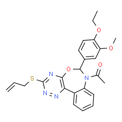 ChemSpider 2D Image | 1-[3-(Allylsulfanyl)-6-(4-ethoxy-3-methoxyphenyl)[1,2,4]triazino[5,6-d][3,1]benzoxazepin-7(6H)-yl]ethanone | C24H24N4O4S
