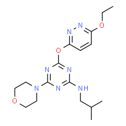 ChemSpider 2D Image | 4-[(6-Ethoxy-3-pyridazinyl)oxy]-N-isobutyl-6-(4-morpholinyl)-1,3,5-triazin-2-amine | C17H25N7O3