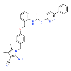 ChemSpider 2D Image | 1-[2-({4-[(2-Amino-3-cyano-4,5-dimethyl-1H-pyrrol-1-yl)methyl]phenoxy}methyl)phenyl]-3-(6-phenyl-3-pyridazinyl)urea | C32H29N7O2