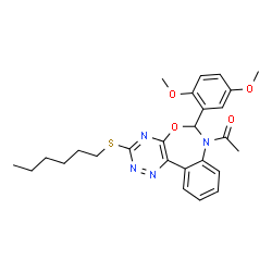 ChemSpider 2D Image | 1-[6-(2,5-Dimethoxyphenyl)-3-(hexylsulfanyl)[1,2,4]triazino[5,6-d][3,1]benzoxazepin-7(6H)-yl]ethanone | C26H30N4O4S