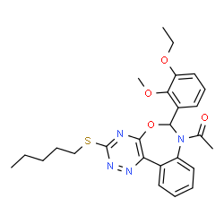 ChemSpider 2D Image | 1-[6-(3-Ethoxy-2-methoxyphenyl)-3-(pentylsulfanyl)[1,2,4]triazino[5,6-d][3,1]benzoxazepin-7(6H)-yl]ethanone | C26H30N4O4S