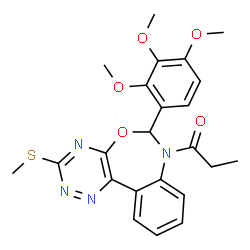 ChemSpider 2D Image | 1-[3-(Methylsulfanyl)-6-(2,3,4-trimethoxyphenyl)[1,2,4]triazino[5,6-d][3,1]benzoxazepin-7(6H)-yl]-1-propanone | C23H24N4O5S