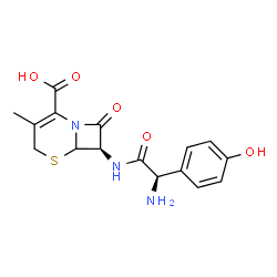 ChemSpider 2D Image | (7R)-7-{[(2R)-2-Amino-2-(4-hydroxyphenyl)acetyl]amino}-3-methyl-8-oxo-5-thia-1-azabicyclo[4.2.0]oct-2-ene-2-carboxylic acid | C16H17N3O5S