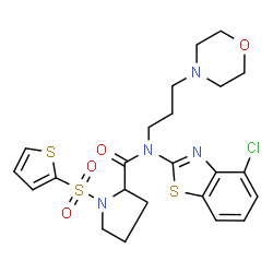 ChemSpider 2D Image | N-(4-Chloro-1,3-benzothiazol-2-yl)-N-[3-(4-morpholinyl)propyl]-1-(2-thienylsulfonyl)prolinamide | C23H27ClN4O4S3