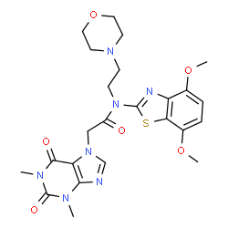 ChemSpider 2D Image | N-(4,7-Dimethoxy-1,3-benzothiazol-2-yl)-2-(1,3-dimethyl-2,6-dioxo-1,2,3,6-tetrahydro-7H-purin-7-yl)-N-[2-(4-morpholinyl)ethyl]acetamide | C24H29N7O6S