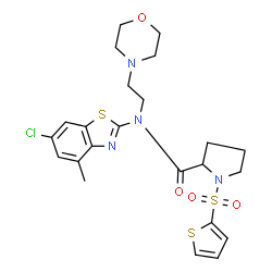 ChemSpider 2D Image | N-(6-Chloro-4-methyl-1,3-benzothiazol-2-yl)-N-[2-(4-morpholinyl)ethyl]-1-(2-thienylsulfonyl)prolinamide | C23H27ClN4O4S3