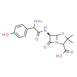 ChemSpider 2D Image | (6R)-6-{[Amino(4-hydroxyphenyl)acetyl]amino}-3,3-dimethyl-7-oxo-4-thia-1-azabicyclo[3.2.0]heptane-2-carboxylic acid | C16H19N3O5S