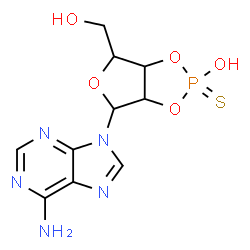 ChemSpider 2D Image | 4-(6-Amino-9H-purin-9-yl)-6-(hydroxymethyl)tetrahydrofuro[3,4-d][1,3,2]dioxaphosphol-2-ol 2-sulfide | C10H12N5O5PS