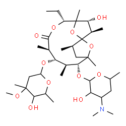 ChemSpider 2D Image | (2R,3R,5R,8R,9S,10S,11R,14R)-11-{[4-(Dimethylamino)-3-hydroxy-6-methyltetrahydro-2H-pyran-2-yl]oxy}-5-ethyl-3-hydroxy-9-[(5-hydroxy-4-methoxy-4,6-dimethyltetrahydro-2H-pyran-2-yl)oxy]-2,4,8,10,12,14-h
examethyl-6,15,16-trioxatricyclo[10.2.1.1~1,4~]hexadecan-7-one | C37H65NO12