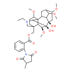 ChemSpider 2D Image | [(5xi,6beta,7beta,9xi,10xi,13xi,17xi)-20-Ethyl-7,8-dihydroxy-1,6,14,16-tetramethoxyaconitan-4-yl]methyl 2-(3-methyl-2,5-dioxo-1-pyrrolidinyl)benzoate | C37H50N2O10