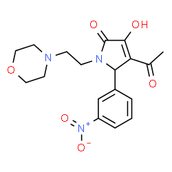 ChemSpider 2D Image | 4-Acetyl-3-hydroxy-1-[2-(4-morpholinyl)ethyl]-5-(3-nitrophenyl)-1,5-dihydro-2H-pyrrol-2-one | C18H21N3O6
