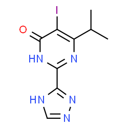 ChemSpider 2D Image | 5-Iodo-6-isopropyl-2-(4H-1,2,4-triazol-3-yl)-4(3H)-pyrimidinone | C9H10IN5O