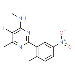 ChemSpider 2D Image | 5-Iodo-N,6-dimethyl-2-(2-methyl-5-nitrophenyl)-4-pyrimidinamine | C13H13IN4O2
