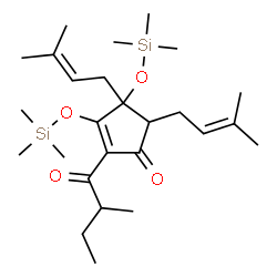 ChemSpider 2D Image | 2-(2-Methylbutanoyl)-4,5-bis(3-methyl-2-buten-1-yl)-3,4-bis[(trimethylsilyl)oxy]-2-cyclopenten-1-one | C26H46O4Si2