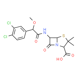 ChemSpider 2D Image | 6-{[(3,4-Dichlorophenyl)(methoxy)acetyl]amino}-3,3-dimethyl-7-oxo-4-thia-1-azabicyclo[3.2.0]heptane-2-carboxylic acid | C17H18Cl2N2O5S