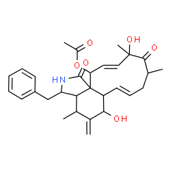 ChemSpider 2D Image | (7E,13E)-3-Benzyl-6,12-dihydroxy-4,10,12-trimethyl-5-methylene-1,11-dioxo-2,3,3a,4,5,6,6a,9,10,11,12,15-dodecahydro-1H-cycloundeca[d]isoindol-15-yl acetate | C30H37NO6