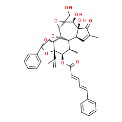 ChemSpider 2D Image | (1R,2R,6S,7S,10S,11S,12R,16S,17R,18R)-6,7-Dihydroxy-8-(hydroxymethyl)-16-isopropenyl-4,18-dimethyl-5-oxo-14-phenyl-9,13,15,19-tetraoxahexacyclo[12.4.1.0~1,11~.0~2,6~.0~8,10~.0~12,16~]nonadec-3-en-17-y
l (2E,4E)-5-phenyl-2,4-pentadienoate | C38H38O10