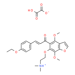 ChemSpider 2D Image | 2-({5-[(2E)-3-(4-Ethoxyphenyl)-2-propenoyl]-4,7-dimethoxy-1-benzofuran-6-yl}oxy)-N,N-dimethylethanaminium hydrogen oxalate | C27H31NO10