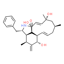 ChemSpider 2D Image | (3S,3aR,4S,6S,6aR,7E,10S,12R,13E,15R)-3-Benzyl-6,12,15-trihydroxy-4,10,12-trimethyl-5-methylene-2,3,3a,4,5,6,6a,9,10,11,12,15-dodecahydro-1H-cycloundeca[d]isoindol-1-one | C28H37NO4