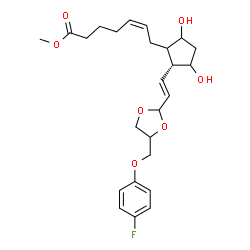 ChemSpider 2D Image | Methyl (5Z)-7-{(2R)-2-[(E)-2-{4-[(4-fluorophenoxy)methyl]-1,3-dioxolan-2-yl}vinyl]-3,5-dihydroxycyclopentyl}-5-heptenoate | C25H33FO7