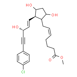 ChemSpider 2D Image | Methyl (5Z)-7-{(2R)-2-[(1E,3R)-5-(4-chlorophenyl)-3-hydroxy-1-penten-4-yn-1-yl]-3,5-dihydroxycyclopentyl}-5-heptenoate | C24H29ClO5