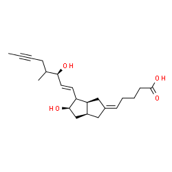 ChemSpider 2D Image | (5Z)-5-[(3aS,5R,6aS)-5-Hydroxy-4-[(1E,3R)-3-hydroxy-4-methyl-1-octen-6-yn-1-yl]hexahydro-2(1H)-pentalenylidene]pentanoic acid | C22H32O4