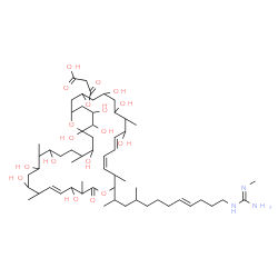 ChemSpider 2D Image | 3-Oxo-3-({5,7,9,19,23,25,27,31,33,34,35-undecahydroxy-8,14,18,22,26,30-hexamethyl-15-[(8E)-4-methyl-12-(N''-methylcarbamimidamido)-8-dodecen-2-yl]-17-oxo-16,37-dioxabicyclo[31.3.1]heptatriaconta-10,12
,20-trien-3-yl}oxy)propanoic acid | C59H103N3O18