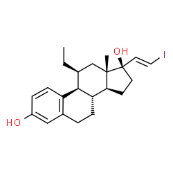 ChemSpider 2D Image | (11beta,17alpha,20E)-11-Ethyl-21-iodo-19-norpregna-1,3,5(10),20-tetraene-3,17-diol | C22H29IO2