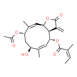 ChemSpider 2D Image | (3aR,4R,7S,9S,11aR)-9-Acetoxy-7-hydroxy-6,10-dimethyl-3-methylene-2-oxo-2,3,3a,4,7,8,9,11a-octahydrocyclodeca[b]furan-4-yl (2Z)-2-methyl-2-butenoate | C22H28O7