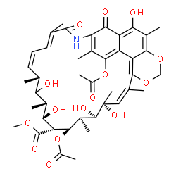ChemSpider 2D Image | Methyl (11R,13R,14R,15R,16R,17R,18R,19R)-2,16-diacetoxy-12,14,18,19,28-pentahydroxy-3,7,11,13,17,19,21,27-octamethyl-6,31-dioxo-23,25-dioxa-5-azatetracyclo[20.7.1.1~4,29~.0~26,30~]hentriaconta-1,3,7,9
,20,22(30),26,28-octaene-15-carboxylate | C42H53NO15