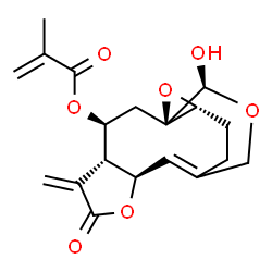 ChemSpider 2D Image | (1R,3S,4R,8R,13R,15S)-15-Hydroxy-5-methylene-6-oxo-7,14,16-trioxatetracyclo[8.4.3.0~1,13~.0~4,8~]heptadec-9-en-3-yl methacrylate | C19H22O7
