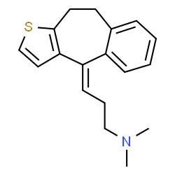 ChemSpider 2D Image | (3E)-3-(9,10-Dihydro-4H-benzo[4,5]cyclohepta[1,2-b]thiophen-4-ylidene)-N,N-dimethyl-1-propanamine | C18H21NS