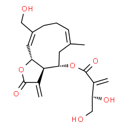 ChemSpider 2D Image | (3aR,4S,6Z,10E,11aR)-10-(Hydroxymethyl)-6-methyl-3-methylene-2-oxo-2,3,3a,4,5,8,9,11a-octahydrocyclodeca[b]furan-4-yl (3R)-3,4-dihydroxy-2-methylenebutanoate | C20H26O7